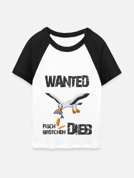 Wanted - Der berüchtigte Fischbrötchen Dieb - Frauen Cropped Baseball T-Shirt - Weiß/Schwarz
