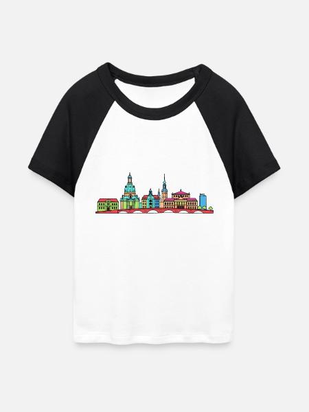 Dresdener Stadtskyline Frauenkirche Linienkunst - Frauen Cropped Baseball T-Shirt - Weiß/Schwarz