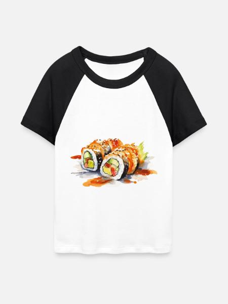 Sushi - Frauen Cropped Baseball T-Shirt - Weiß/Schwarz