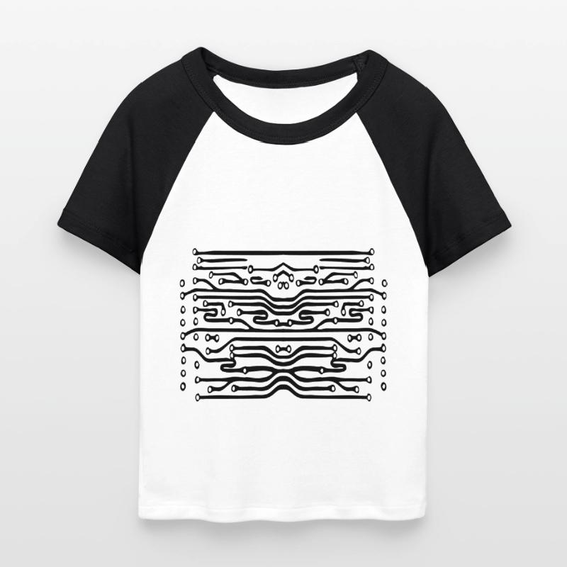 design lines microchip disk pattern cool lines Women's Cropped Baseball T-Shirt
