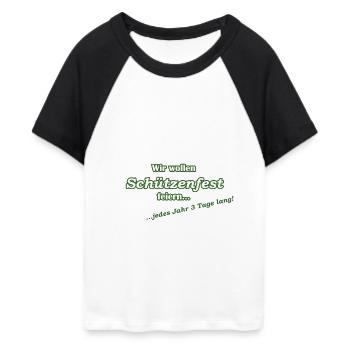 Wir wollen Schützenfest feiern - Frauen Cropped Baseball T-Shirt - Weiß/Schwarz - Vorne