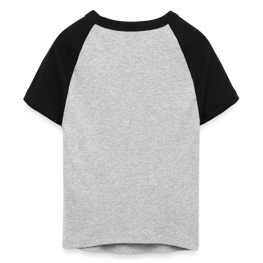 Pompeii badge on a women's cropped baseball t-shirt, heather grey/black, back