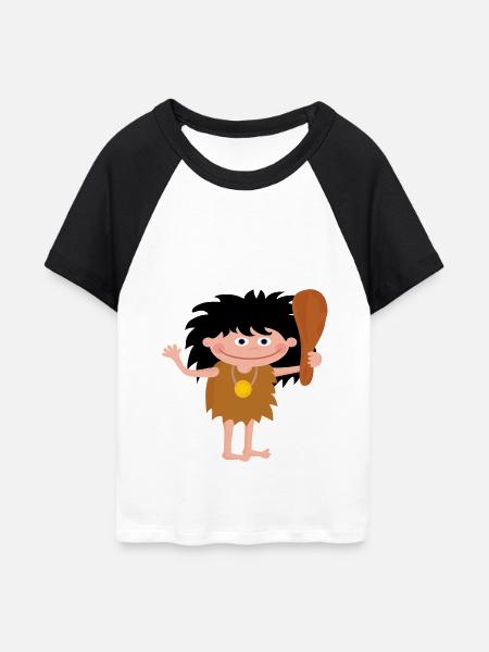 neandertaler hoehlenmensch caveman steinzeit5 - Frauen Cropped Baseball T-Shirt - Weiß/Schwarz