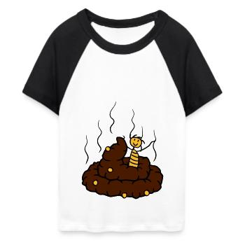 Happy, little, shit, shit, heap, smell, smelly, co - Women's Cropped Baseball T-Shirt - white/black - Front