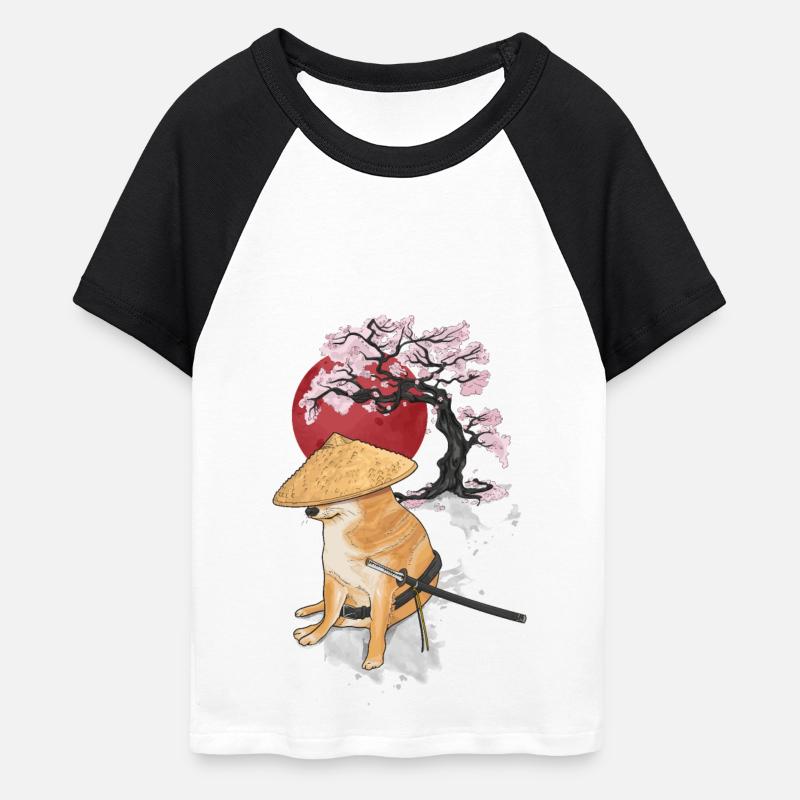 cheems samurai - Women's Cropped Baseball T-Shirt - white/black