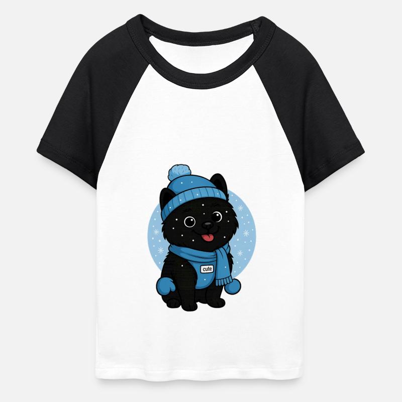 Cuddly Dog Winter Magic - Women's Cropped Baseball T-Shirt - white/black