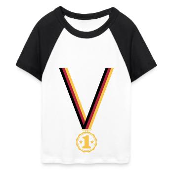 Medaille Platz 1 - Frauen Cropped Baseball T-Shirt - Weiß/Schwarz - Vorne
