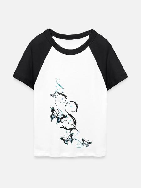 Blumen Ranke Schmetterlinge - Frauen Cropped Baseball T-Shirt - Weiß/Schwarz