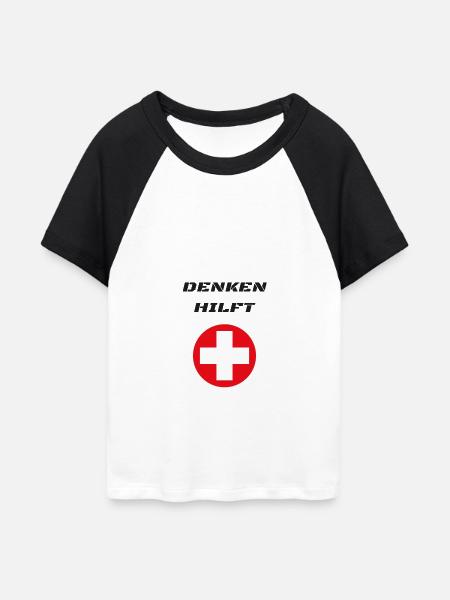 denken hilft - Frauen Cropped Baseball T-Shirt - Weiß/Schwarz
