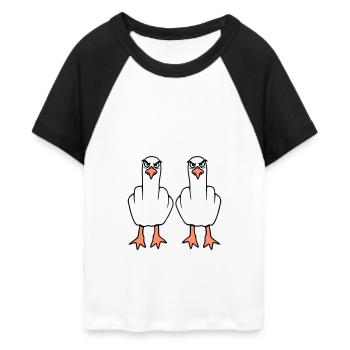 2 Möwen Mittelfinger Beleidigung Stinkefinger Team - Frauen Cropped Baseball T-Shirt - Weiß/Schwarz - Vorne