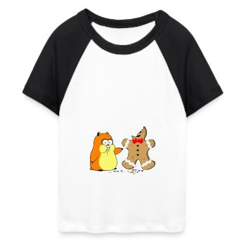 Hamster vs. Lebkuchenmann (whiteline) - Frauen Cropped Baseball T-Shirt - Weiß/Schwarz - Vorne