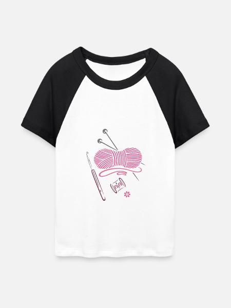 Handarbeit Stricken Häkeln - Frauen Cropped Baseball T-Shirt - Weiß/Schwarz