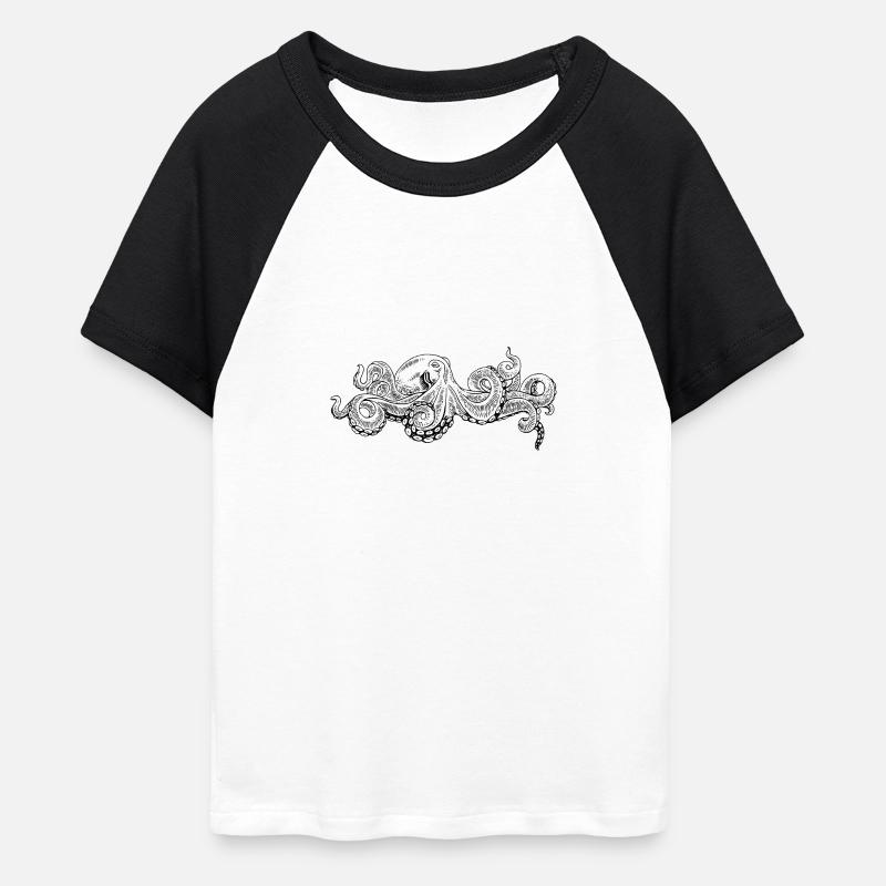 Octopus - Octopus Black Pattern - Women's Cropped Baseball T-Shirt - white/black