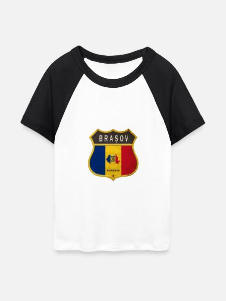 Brașov Rumänien Wappen Design - Frauen Cropped Baseball T-Shirt - Weiß/Schwarz