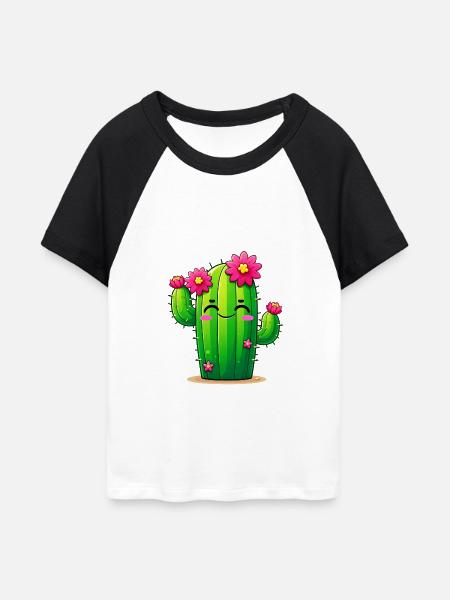 Kaktus - Frauen Cropped Baseball T-Shirt - Weiß/Schwarz