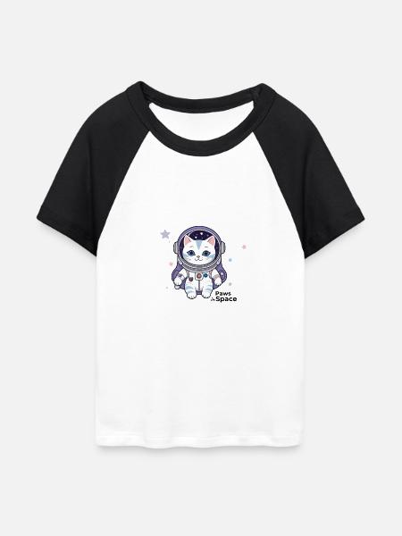 Astronautenkat Weltraumkater Design - Frauen Cropped Baseball T-Shirt - Weiß/Schwarz