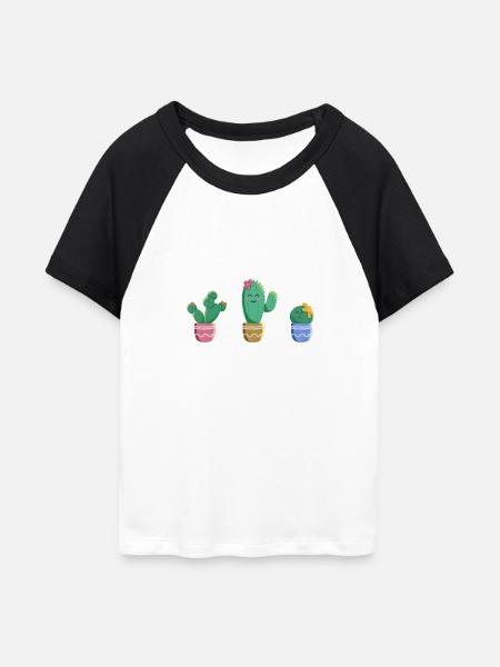 Kaktus Trio - Frauen Cropped Baseball T-Shirt - Weiß/Schwarz