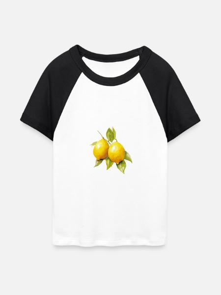 Zitronen mit Blättern - Frisches Retro-Design - Frauen Cropped Baseball T-Shirt - Weiß/Schwarz