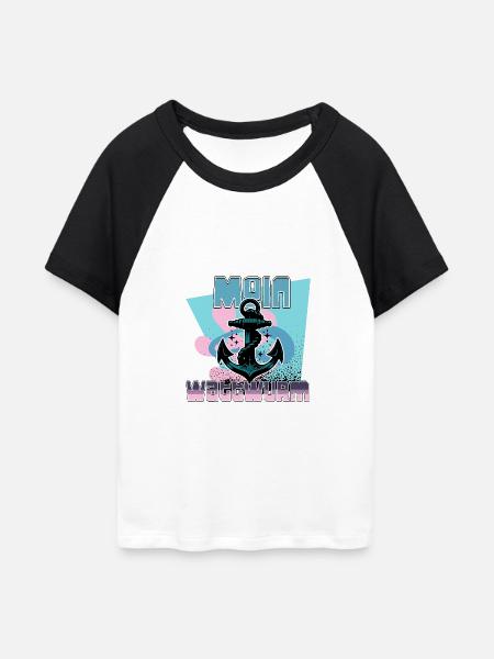 Maritime Anker mit Tau Design - Frauen Cropped Baseball T-Shirt - Weiß/Schwarz