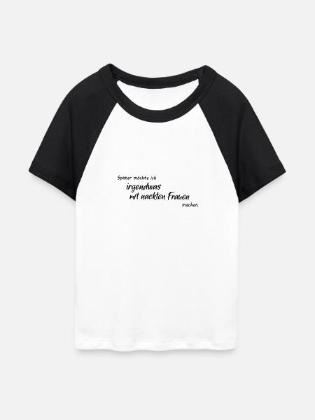 Nackte Frauen - Frauen Cropped Baseball T-Shirt - Weiß/Schwarz