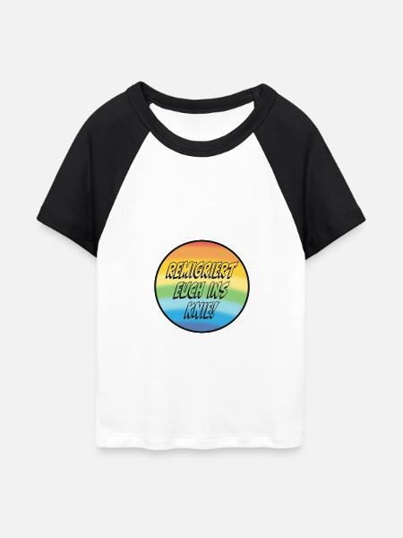 Remigriert Euch Ins Knie! - Frauen Cropped Baseball T-Shirt - Weiß/Schwarz