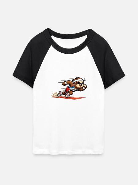 Sprintendes Faultier im Laufstil - Frauen Cropped Baseball T-Shirt - Weiß/Schwarz