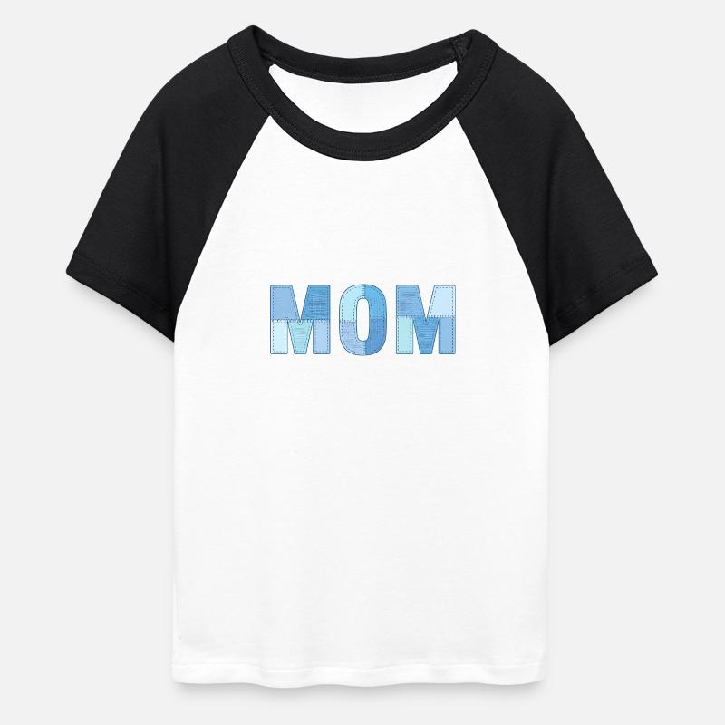MOM Patchwork Denim Style - Women's Cropped Baseball T-Shirt - white/black
