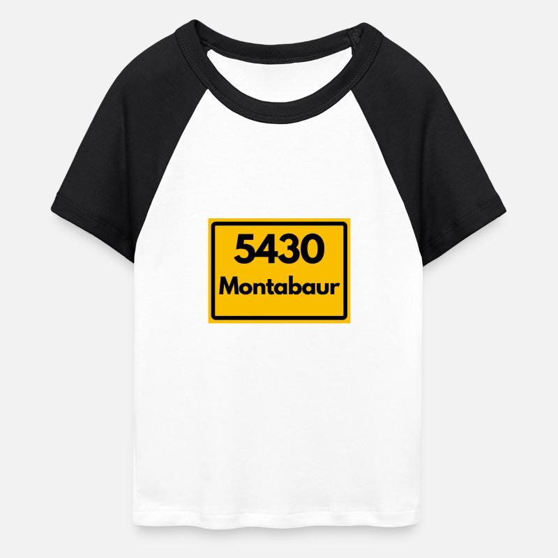 OLD POSTCODE POSTCODE RETRO 5430 MONTABAUR - Women's Cropped Baseball T-Shirt - white/black