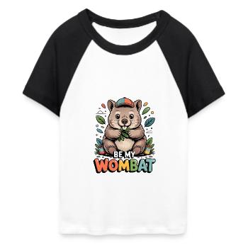 Be My Wombat – bunter Kuschel-Wombat - Frauen Cropped Baseball T-Shirt - Weiß/Schwarz - Vorne
