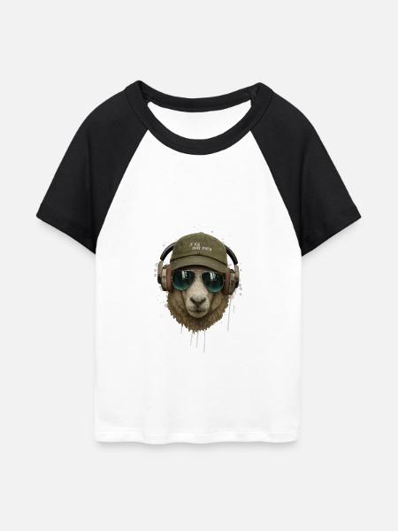 Schaf mit Kopfhörer Retro Stil - Frauen Cropped Baseball T-Shirt - Weiß/Schwarz