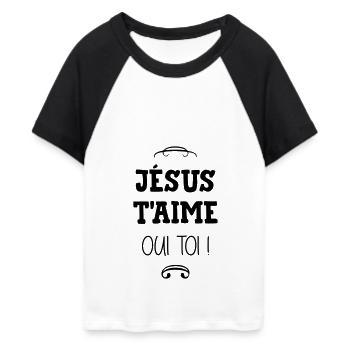 Jésus t'aime oui toi ! Religion Christ Dieu Humour - T-shirt Crop Top de Baseball Femme - blanc/noir - Devant