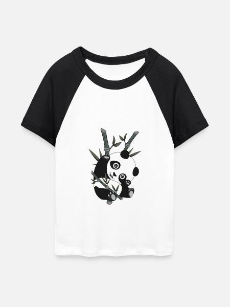 Panda - Bambus - Frauen Cropped Baseball T-Shirt - Weiß/Schwarz