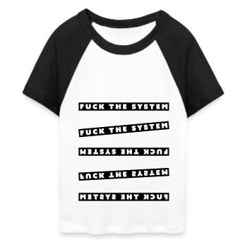 fuck the system - Frauen Cropped Baseball T-Shirt - Weiß/Schwarz - Vorne