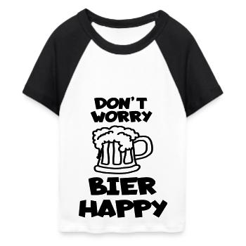 Don't worry, Beer happy for beer lover # - Women's Cropped Baseball T-Shirt - white/black - Front
