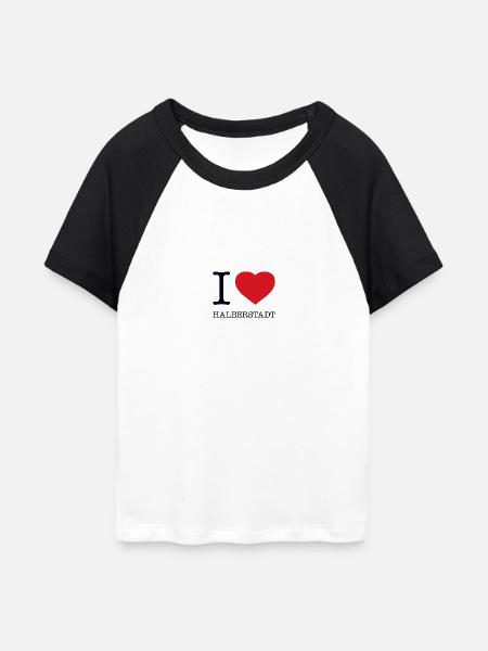 I LOVE HALBERSTADT - Frauen Cropped Baseball T-Shirt - Weiß/Schwarz