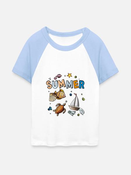 Summer Holiday - Frauen Cropped Baseball T-Shirt - Weiß/Hellblau