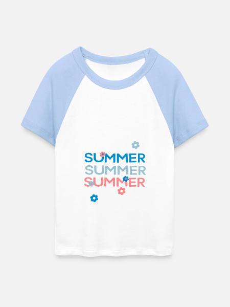 Summer - Frauen Cropped Baseball T-Shirt - Weiß/Hellblau