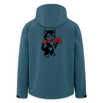Schwarze Katze mit rotem Band - Recycelte Männer Softshell-Jacke von Stanley/Stella - Dunkles Petrol - Hinten - AI Model Male 185 light (185cm)