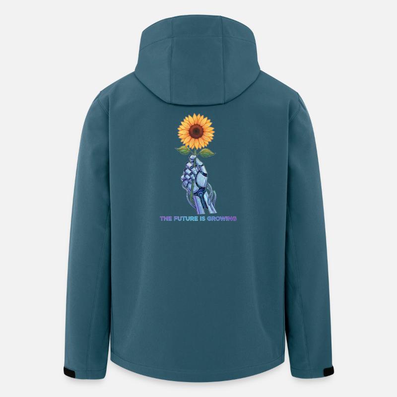 Cyber-Organic Robot Hand Sonnenblumen-Design - Recycelte Männer Softshell-Jacke von Stanley/Stella - Dunkles Petrol