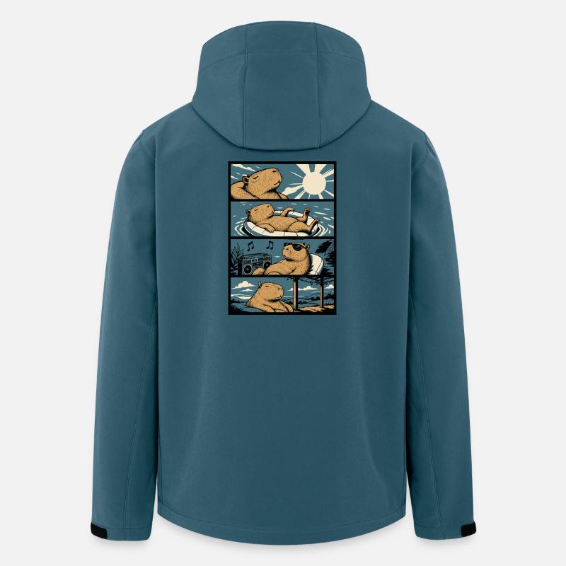 Ambiances de piscine chill capybara - Veste softshell homme en polyester recyclé Stanley/Stella - bleu pétrole foncé