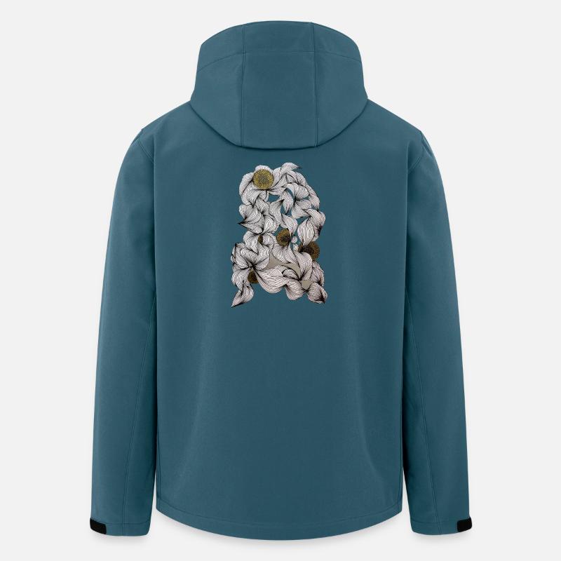 Schwarzweiß Blüten mit Goldmittelpunkt - Recycelte Männer Softshell-Jacke von Stanley/Stella - Dunkles Petrol