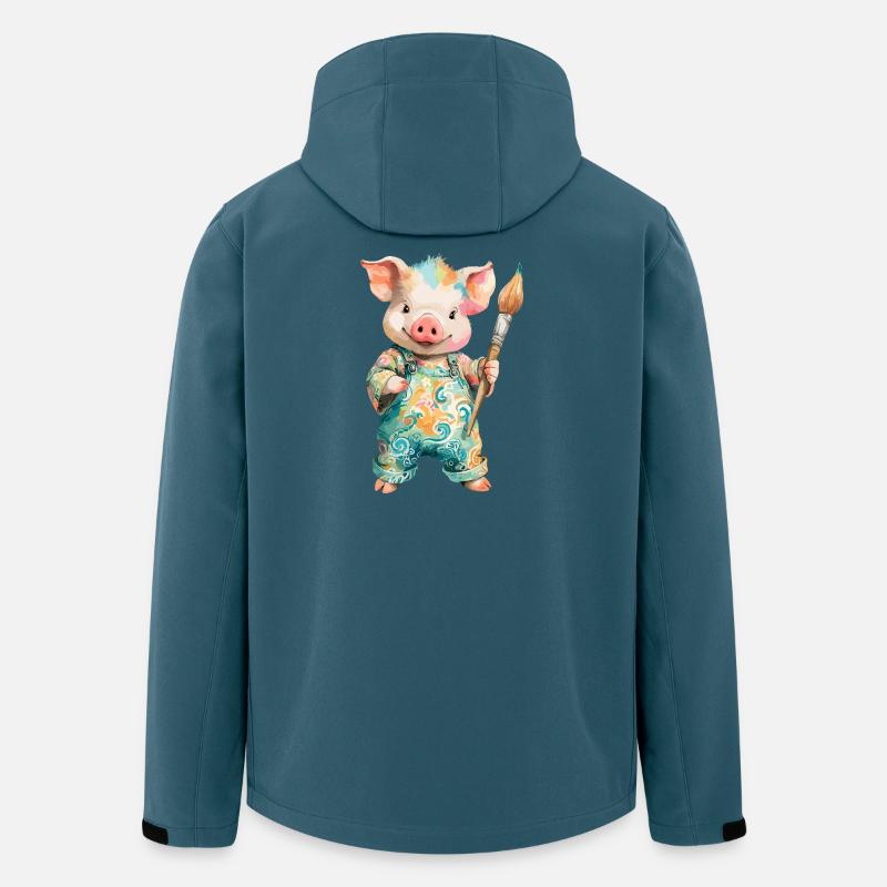 Farbenfrohes Schwein mit Pinsel - Recycelte Männer Softshell-Jacke von Stanley/Stella - Dunkles Petrol