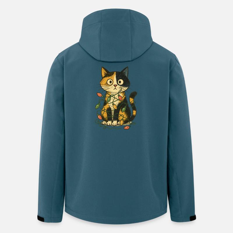Chat dans les lumières de Noël - Veste softshell homme en polyester recyclé Stanley/Stella - bleu pétrole foncé