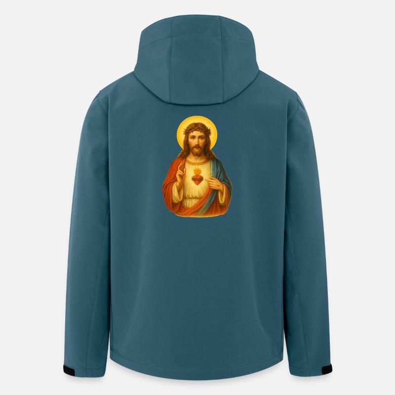 Jesus hjärta ikon tryck - Softshelljacka herr i återvunnen polyester Stanley/Stella - mörk petrol