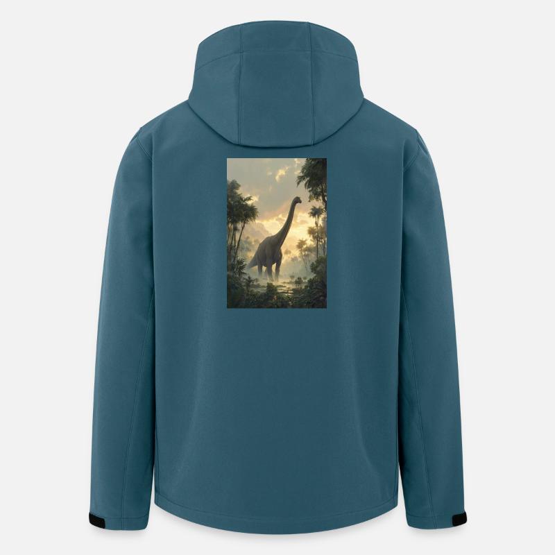Dinosaurier-Morgendämmerung im Dschungel - Recycelte Männer Softshell-Jacke von Stanley/Stella - Dunkles Petrol