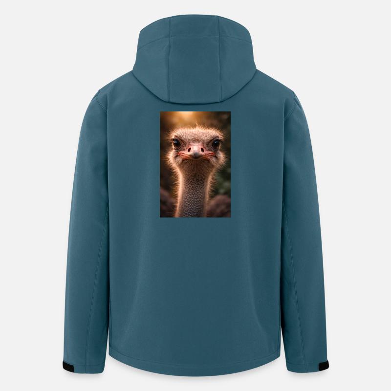 Gros plan d’autruche au ton chaud - Veste softshell homme en polyester recyclé Stanley/Stella - bleu pétrole foncé