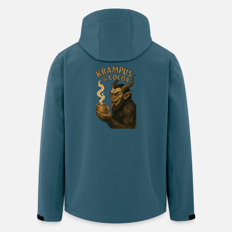 Illustration festive de Krampus et Cocoa - Veste softshell homme en polyester recyclé Stanley/Stella - bleu pétrole foncé