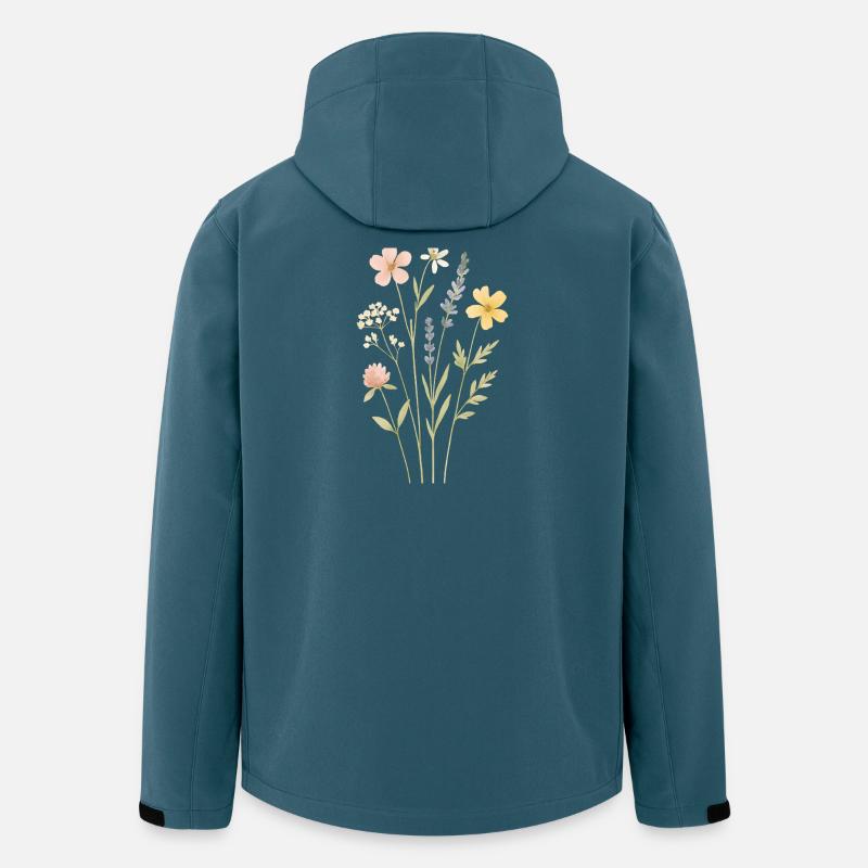 Prairie aquarelle de fleurs sauvages - Veste softshell homme en polyester recyclé Stanley/Stella - bleu pétrole foncé