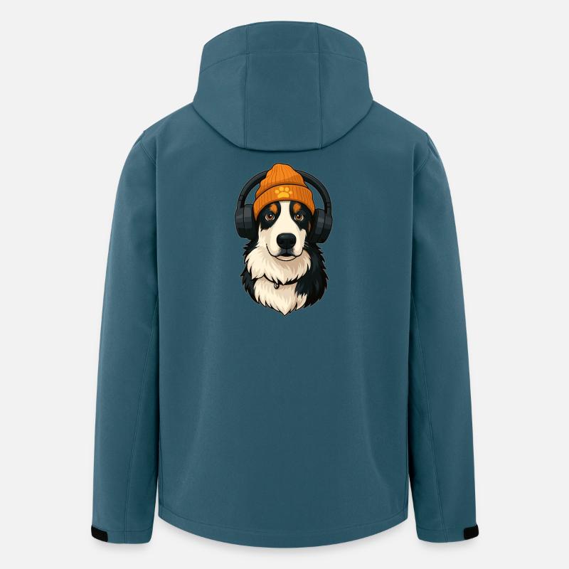 Cooler Australian Shepherd mit Mütze und Kopfhörer - Recycelte Männer Softshell-Jacke von Stanley/Stella - Dunkles Petrol