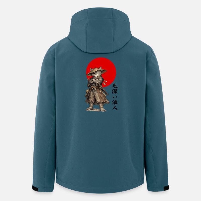 Katzen-Ronin-Samurai unter roter Sonne - Recycelte Männer Softshell-Jacke von Stanley/Stella - Dunkles Petrol